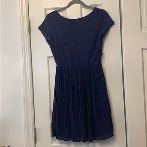 Francesca’s Lace Navy Blue Skater Dress